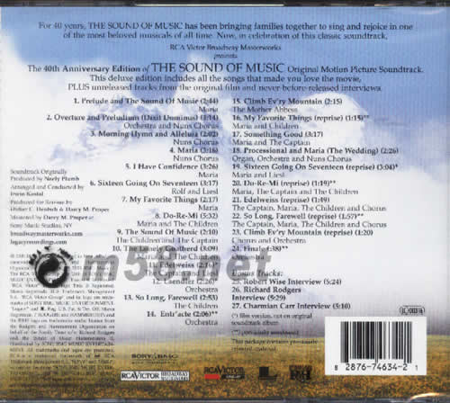 THE SOUND OF MUSIC 音樂之聲40周年版專輯背面圖片