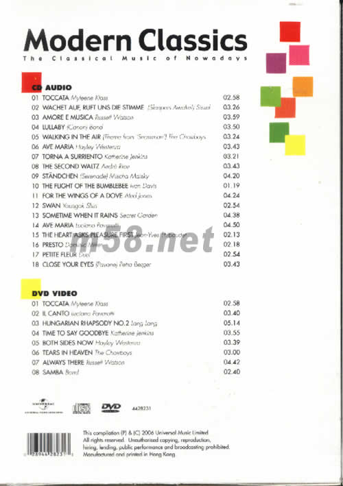 MODERN CLASSICS 巨星現代經典CD+DVD影音精選專輯背面圖片