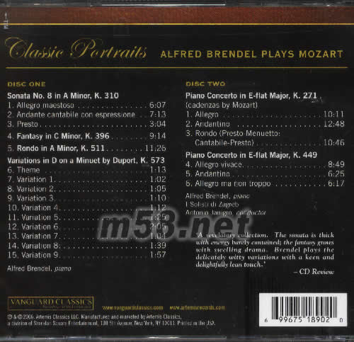 ALFRED BRENDEL PLAYS MOZART專輯背面圖片