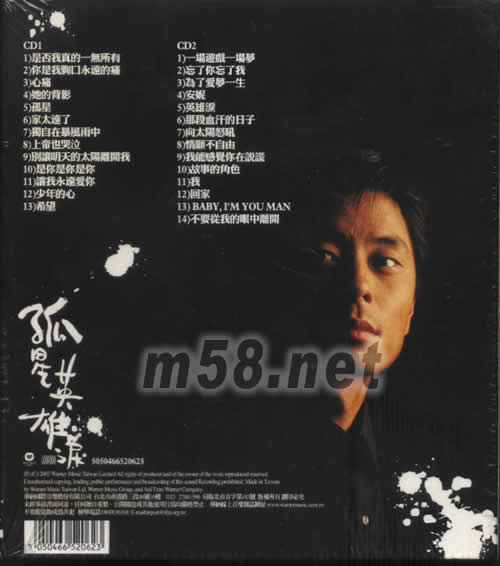孤星·英雄淚 王杰時代金選專輯背面圖片