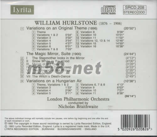 HURLSTONE 變奏曲專輯背面圖片