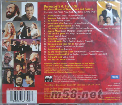PAVAROTTI & FRIENDS FOR GUATEMALA AND KOSOVO專輯背面圖片