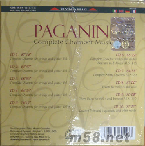 帕格尼尼最完整的室樂樂曲(10CD套裝)專輯背面圖片