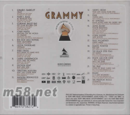 葛萊美2007 GRAMMY NOMINEES專輯背面圖片