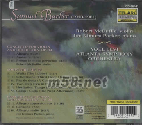 BARBER小提琴與鋼琴協奏曲專輯背面圖片