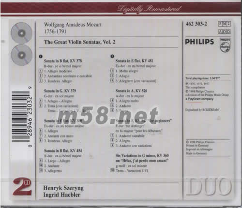 偉大小提琴奏鳴曲2(雙碟 PHILIPS系列老版)專輯背面圖片