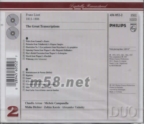 LISZT李斯特殊性THE GREAT TRANSCRIPTIONS(PHILIPS系列)專輯背面圖片