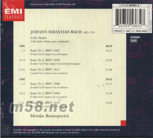 大提琴組曲專(zhuān)輯背正面圖片