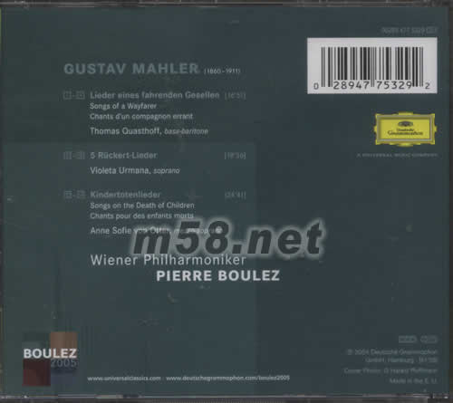 青年旅人之歌/5首呂克爾歌曲/亡兒之歌Lieder Eines Fahrenden Gesellen/5 Ruckert-Lieder/Kindertoten專輯背面圖片