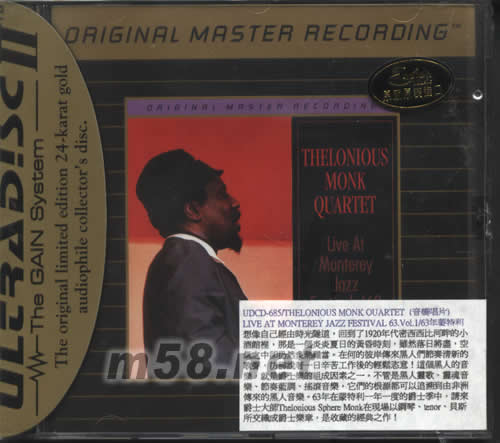 THE LONIOUS MONK QUARTET LIVE AT MONTEREY 24K金碟專輯正面圖片