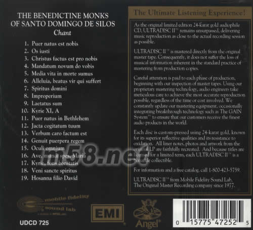 THE BENEDICTINE MONKS OF SANTO DOMINGO DE SILOS CHANT 圣歌24K金碟專輯背面圖片