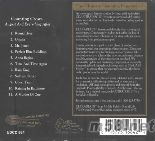Counting Crows August And Everything After MFSL Gold CD專輯背面圖片