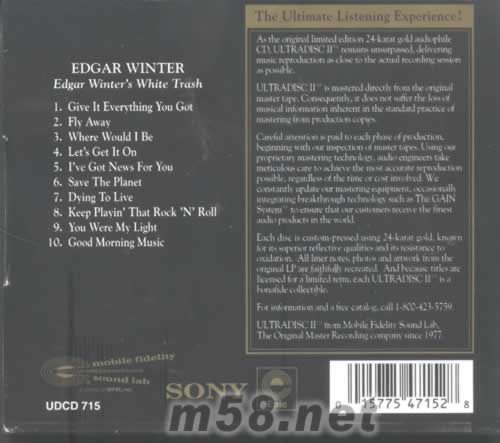 EDGAR WINTER’S SHITE TRASH(24k金碟)專輯背面圖片