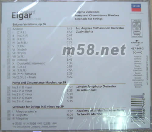 ENIGMA VARIATIONS小提琴幻想曲專輯背面圖片