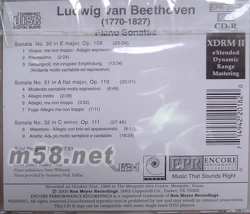 FABIO BIDINI鋼琴演奏貝多芬24k專輯背面圖片