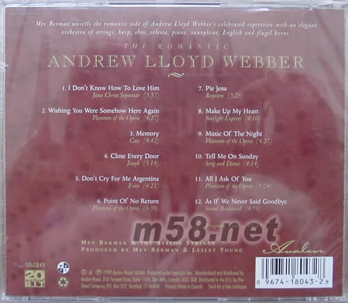 浪漫的安德列韋伯THE ROMANTIC ANDREW LLOYD WEBBER專輯背面圖片