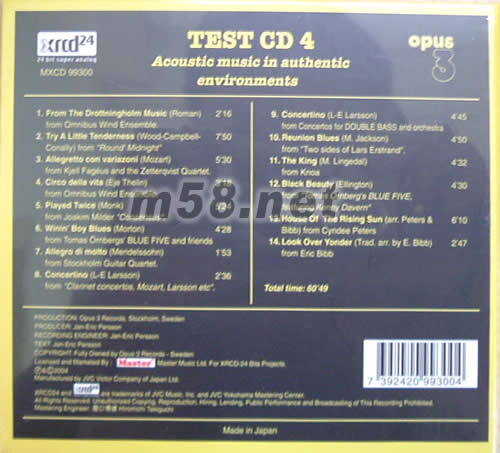 TEST CD 4 作品NO.4 (OPUS 發(fā)燒3號工作室)XRCD專輯背面圖片