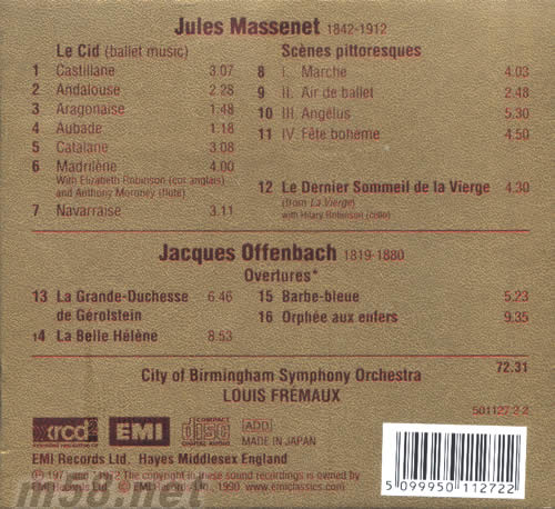 馬斯奈:熙德(領袖),奧芬巴赫:序曲集XRCD(ABS錄音室XRCD系列)專輯背面圖片