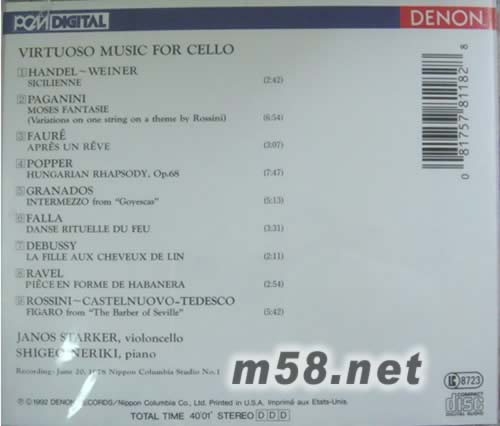 Virtuoso Music for Cello專輯背面圖片