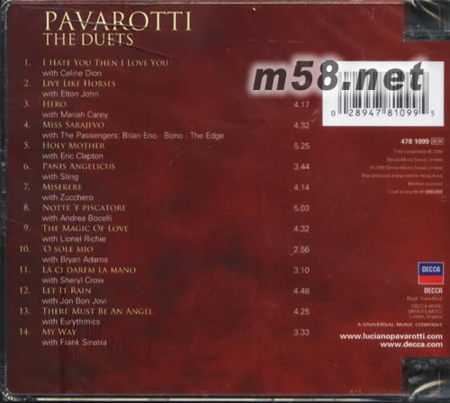 THE DUETS(大對唱)專輯背面圖片