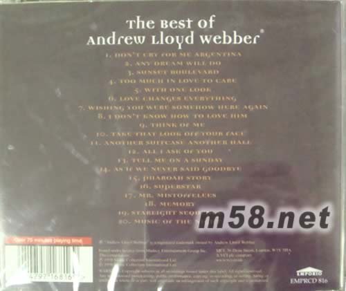 THE BEST OF Andrew LLoyd webber韋伯歌劇20首金曲集專輯背面圖片