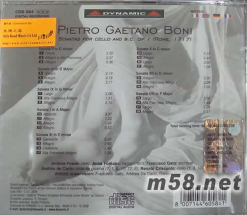 Boni, G G: Sonatas for cello and harpsichord, Op. 1 邦尼大提琴專輯背面圖片