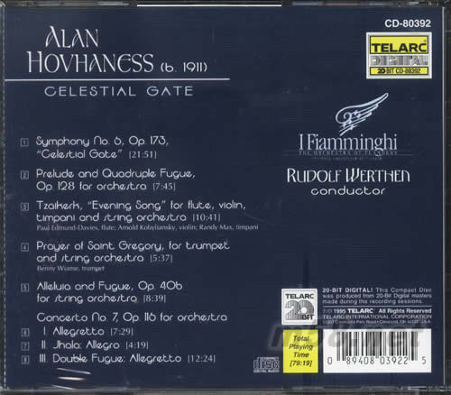 Hovhaness:Celestial Gate 霍華涅斯:交響曲 天國之門 夜之頌等管弦樂作品專輯背面圖片