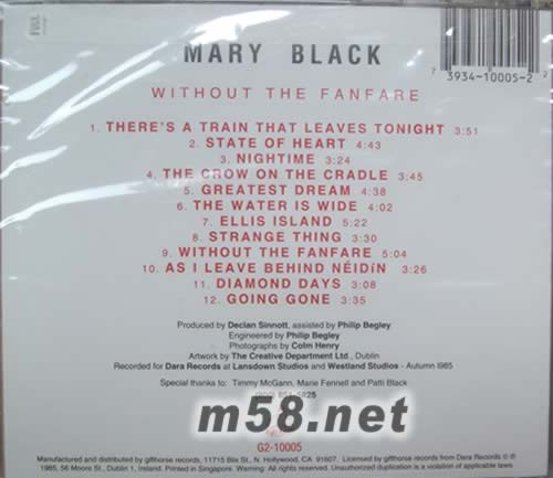 WHITHOUT THE FANFARE專輯背面圖片