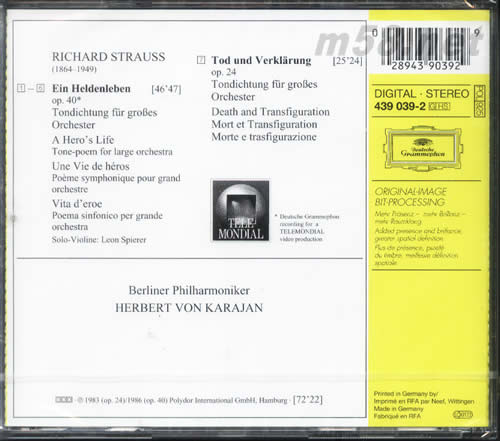 RICHARD STRAUSS 理查德 施特勞斯:英雄的生涯Richard Strauss:Ein Heldenleben(金裝卡拉揚(yáng)系列)專輯背面圖片