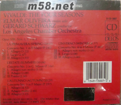 韋瓦爾第VIVALDI:四季FOUR SEASONS小提琴協奏曲專輯背面圖片