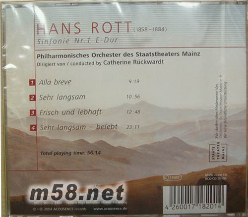 HANS ROTT: SINFONIE NR.1 E-DUR專輯背面圖片