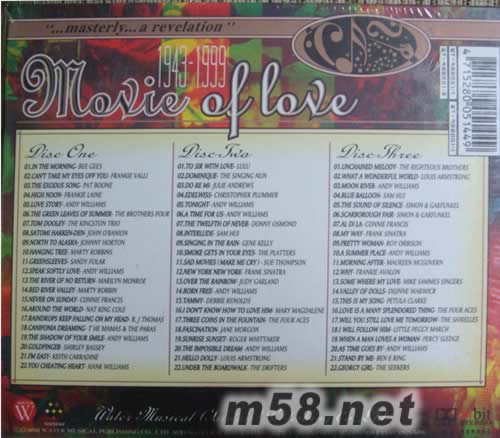 萬世電影老情歌MOVIE OF LOVE 1943-1999(24BIT 精裝版)專輯背面圖片