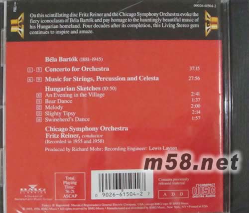 巴托克:管弦樂隊協奏曲/弦樂、打擊樂和鋼片琴音樂/匈牙利素描(LIVING STEREO 逼真立體聲系列)專輯背面圖片