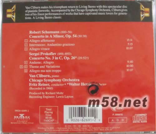 范·克萊本演奏舒曼、普羅科菲耶夫鋼琴協奏曲(LIVING STEREO 逼真立體聲系列)專輯背面圖片