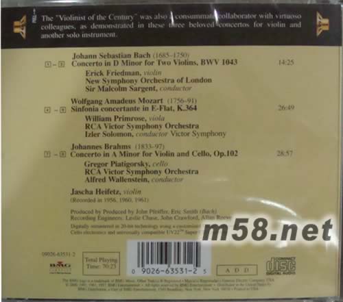 巴赫 雙小提琴協奏曲(LIVING STEREO 逼真立體聲系列)專輯背面圖片