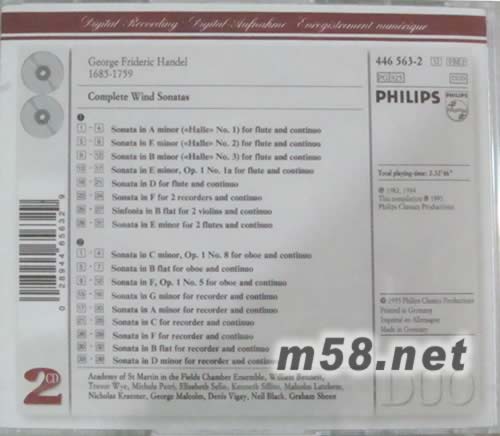 亨德爾:管樂奏鳴曲全集(PHILIPS系列)專輯背面圖片