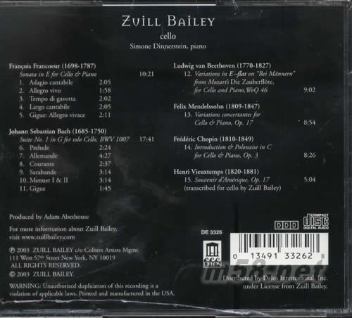 型男與名琴 ZVILL BAILEY MATTEO GOFRILLER (大提琴與鋼琴)專輯背面圖片