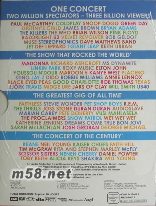LIVE 8 JULY 2ND 2005 Live 8 2005群星義助非洲慈善演唱會(4DVD)專輯背面圖片