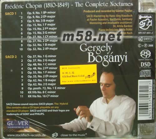肖邦 21首夜曲CHOPIN THE COMPLETE NOCTURNES SACD專輯背面圖片
