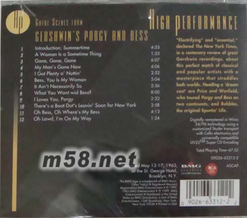 PORGY AND BESS波吉與貝絲(歌劇)(RED SEAL系列)專輯背面圖片