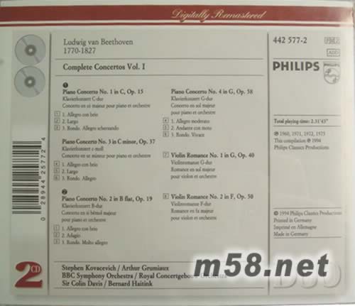 第1-4號(hào)鋼琴協(xié)奏曲 2首曲(雙碟 PHILIPS系列老版)專輯背面圖片