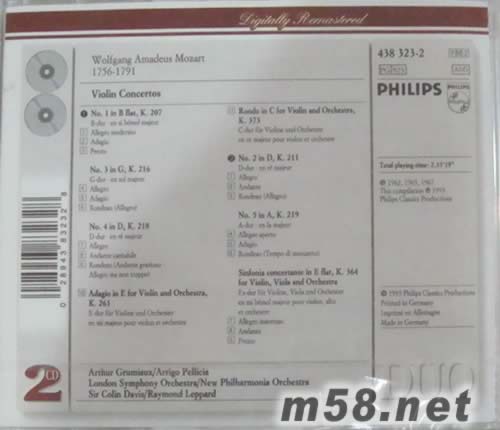 Mozart Violin Concertos莫扎特小提琴作品(雙碟 PHILIPS系列老版)專輯背面圖片