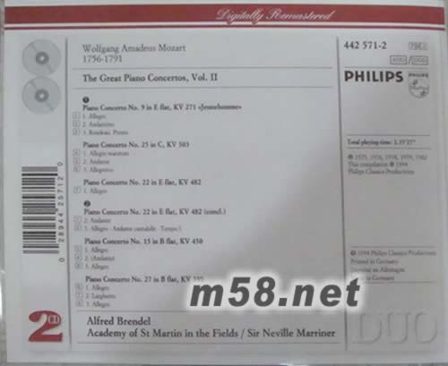 莫扎特:著名的鋼琴協奏曲 第9 15 22 25 27(雙碟 PHILIPS系列老版)專輯背面圖片