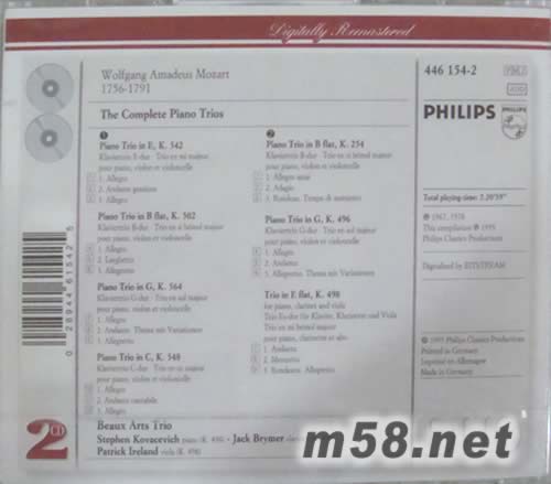 MOZART THE COMPLETE PIANO TRIOS莫扎特鋼琴三重奏(PHILIPS系列)專輯背面圖片