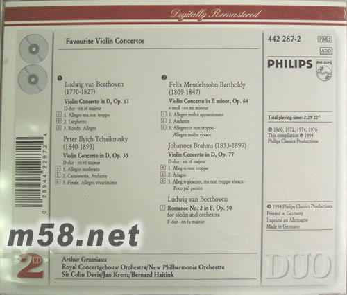 FAVOURITE VOILIN CONCERTOS提琴盛宴(PHILIPS系列)專輯背面圖片