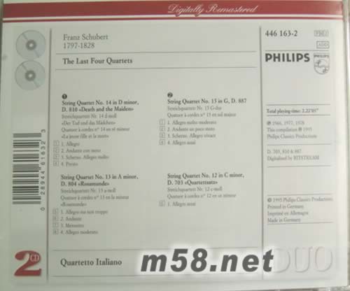 舒伯特四首晚期弦樂四重奏 垂死的少女(PHILIPS系列)專輯背面圖片