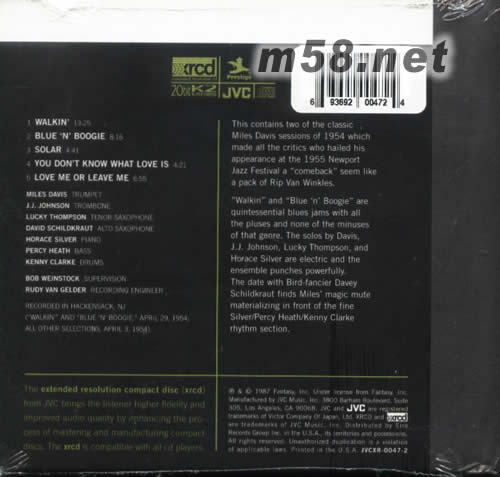 MILES DAVIS ALL STARS WALKIN XRCD專輯背面圖片