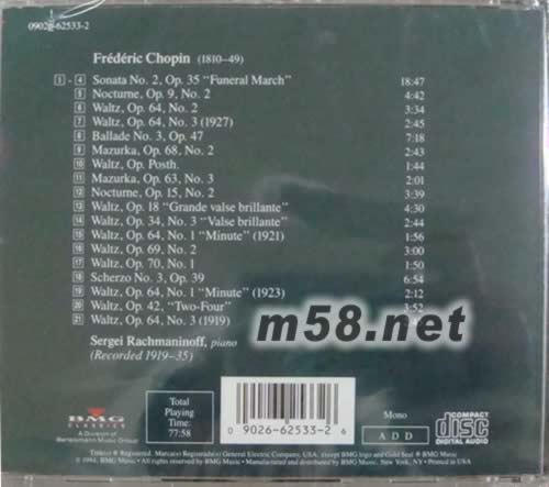 RACHMANINOFF PALYS CHOPIN 拉赫曼尼諾夫演奏肖邦(GOLD SEAL系列)專輯背面圖片
