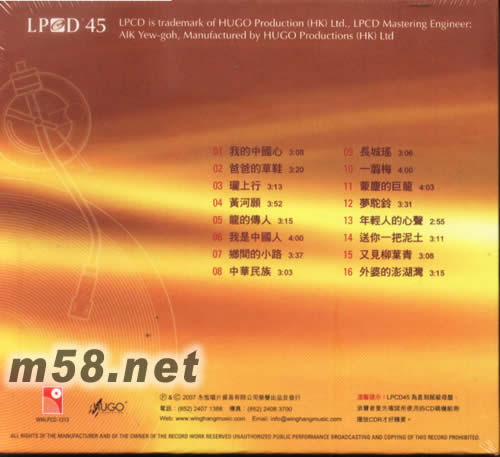 張明敏LPCD專輯背面圖片