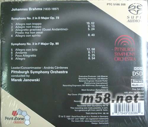 布拉姆斯交響曲 Brahms Symphonies Nos. 2 & 3 SACD專輯背面圖片